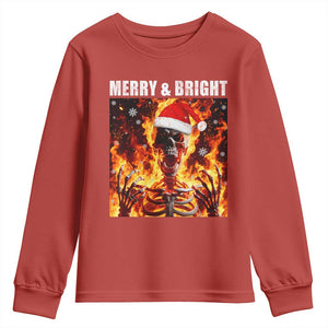 Funny Merry And Bright Youth Sweatshirt Christmas Chaos Xmas Skeleton Fire Flames TS11 Red Print Your Wear