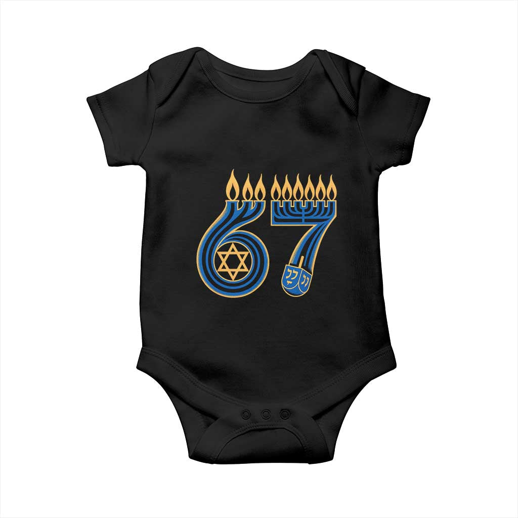 Funny 67 Hanukkah Baby Onesie Chanukah Menorah Dreidel Star Of David Six Seven Meme TS11 Black Print Your Wear
