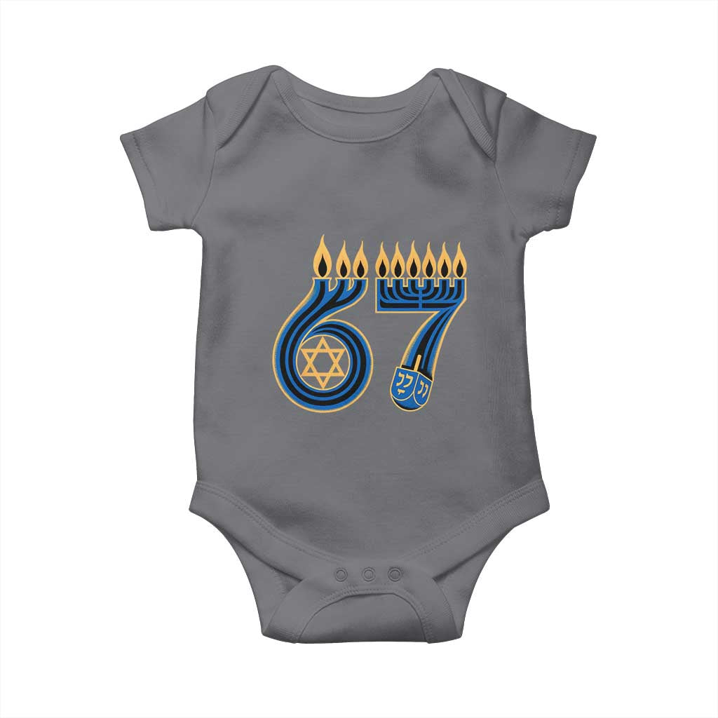 Funny 67 Hanukkah Baby Onesie Chanukah Menorah Dreidel Star Of David Six Seven Meme TS11 Charcoal Print Your Wear