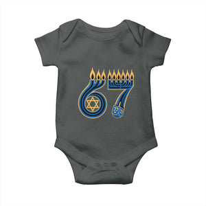 Funny 67 Hanukkah Baby Onesie Chanukah Menorah Dreidel Star Of David Six Seven Meme TS11 Dark Heather Print Your Wear