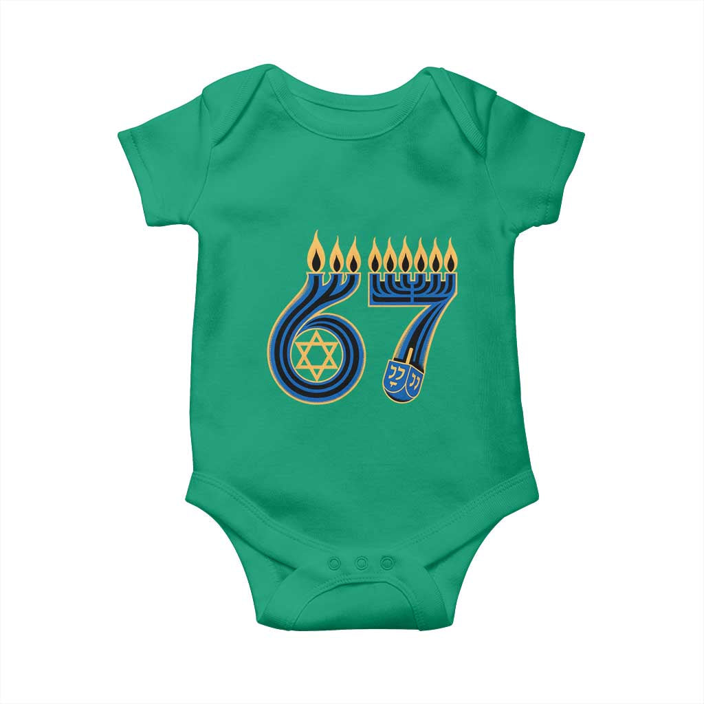 Funny 67 Hanukkah Baby Onesie Chanukah Menorah Dreidel Star Of David Six Seven Meme TS11 Irish Green Print Your Wear