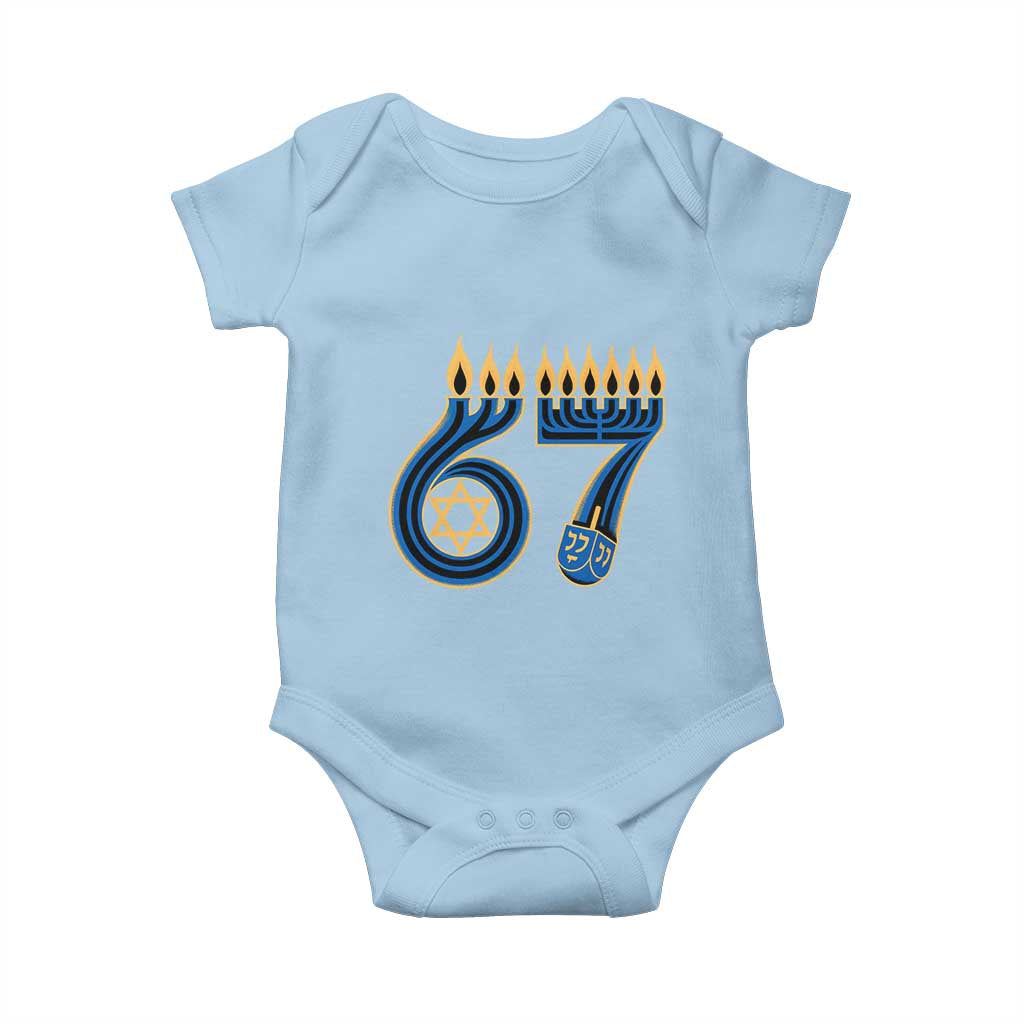 Funny 67 Hanukkah Baby Onesie Chanukah Menorah Dreidel Star Of David Six Seven Meme TS11 Light Blue Print Your Wear