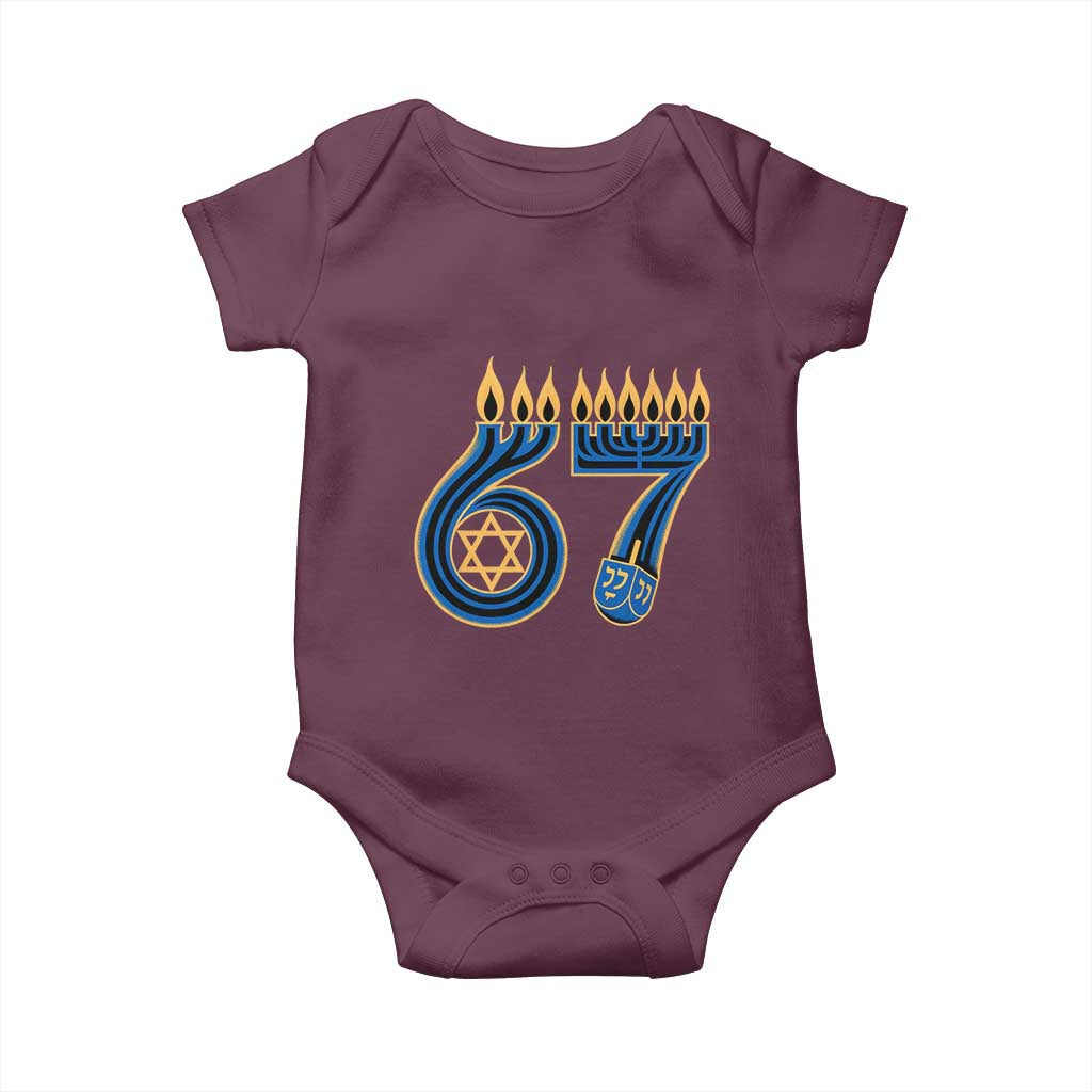 Funny 67 Hanukkah Baby Onesie Chanukah Menorah Dreidel Star Of David Six Seven Meme TS11 Maroon Print Your Wear