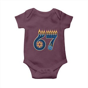 Funny 67 Hanukkah Baby Onesie Chanukah Menorah Dreidel Star Of David Six Seven Meme TS11 Maroon Print Your Wear