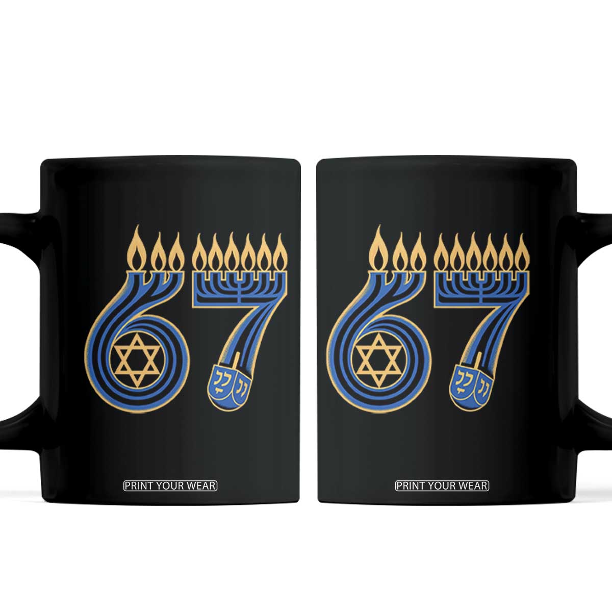 Funny 67 Hanukkah Coffee Mug Chanukah Menorah Dreidel Star Of David Six Seven Meme TS11 Black Print Your Wear