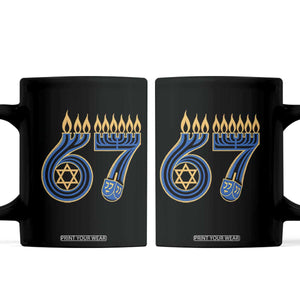 Funny 67 Hanukkah Coffee Mug Chanukah Menorah Dreidel Star Of David Six Seven Meme TS11 Black Print Your Wear