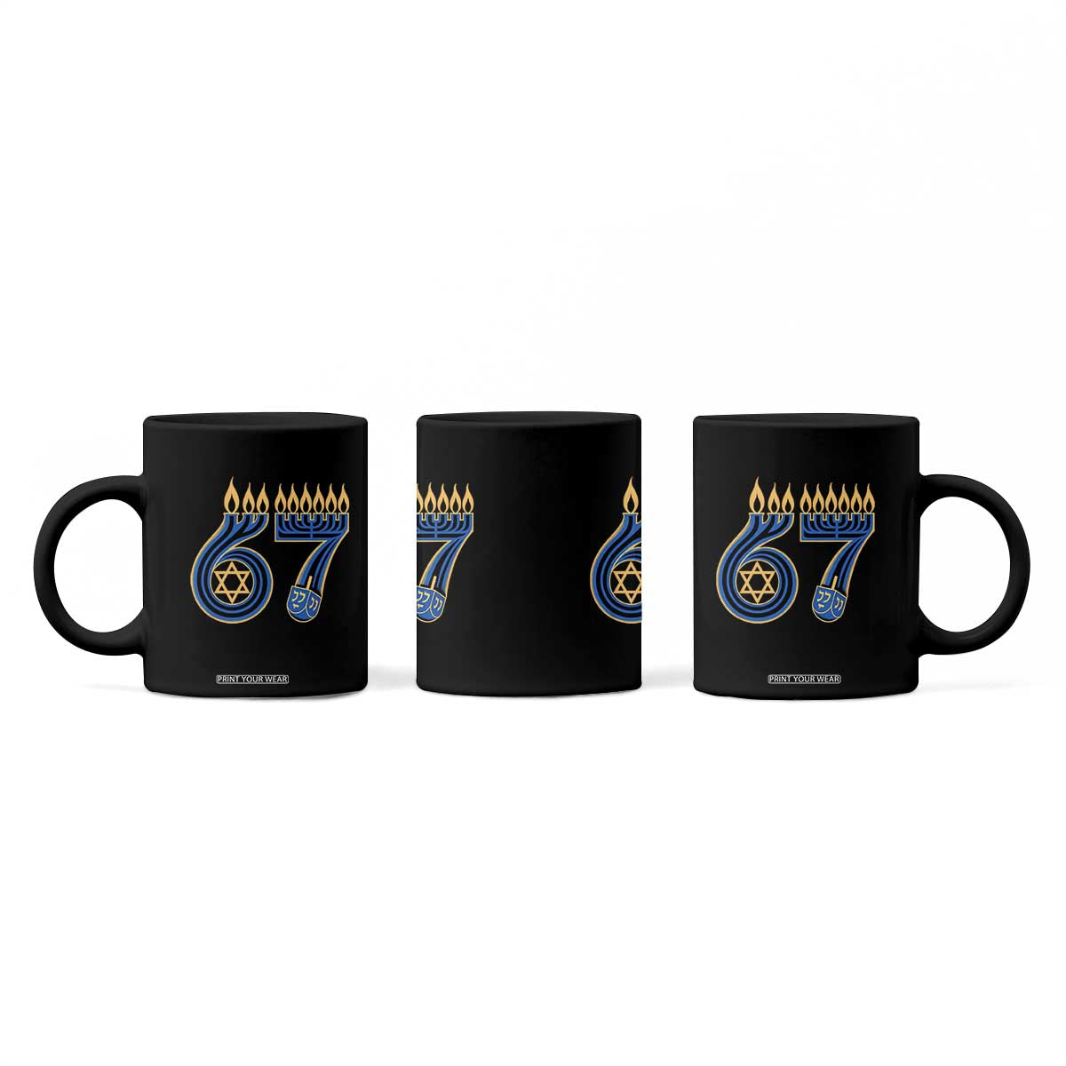 Funny 67 Hanukkah Coffee Mug Chanukah Menorah Dreidel Star Of David Six Seven Meme TS11 Print Your Wear