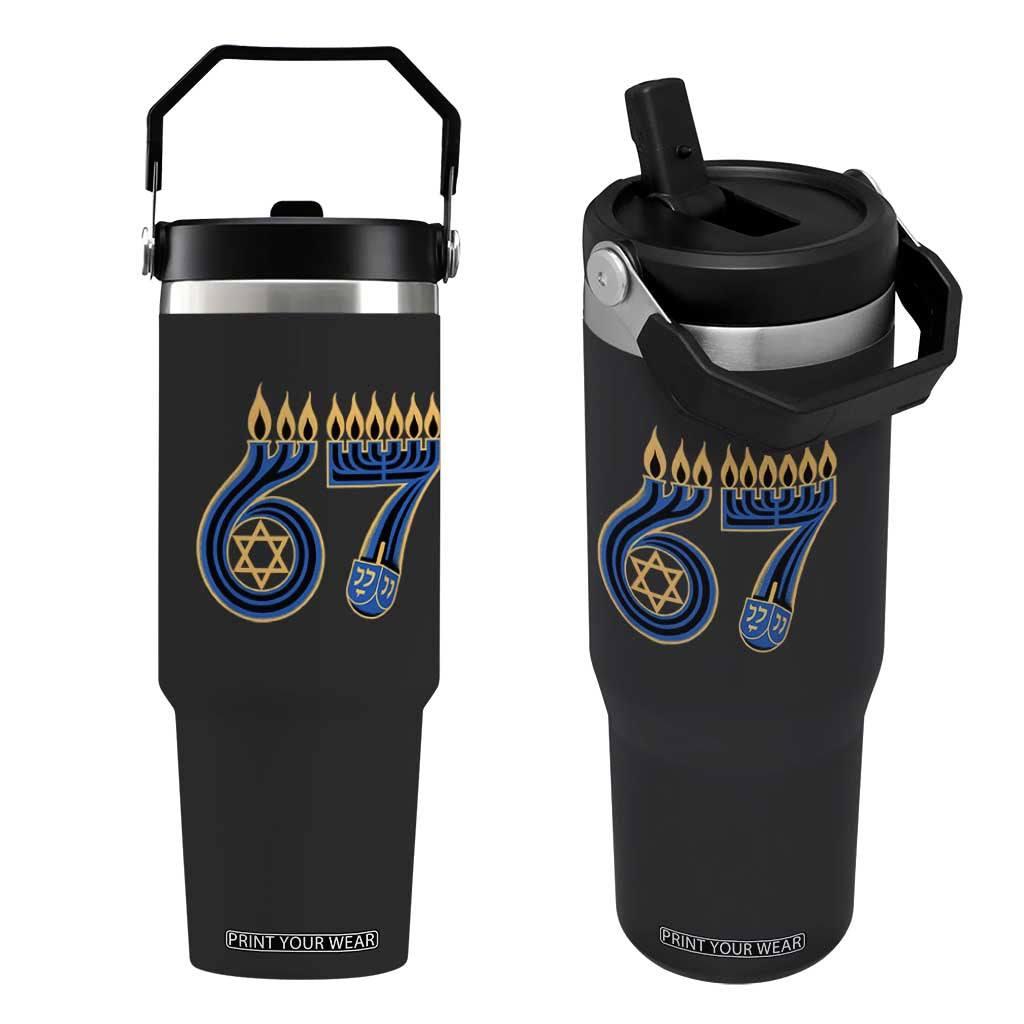 Funny 67 Hanukkah Flip Straw Tumbler Chanukah Menorah Dreidel Star Of David Six Seven Meme TS11 One Size: 30 oz Black Print Your Wear