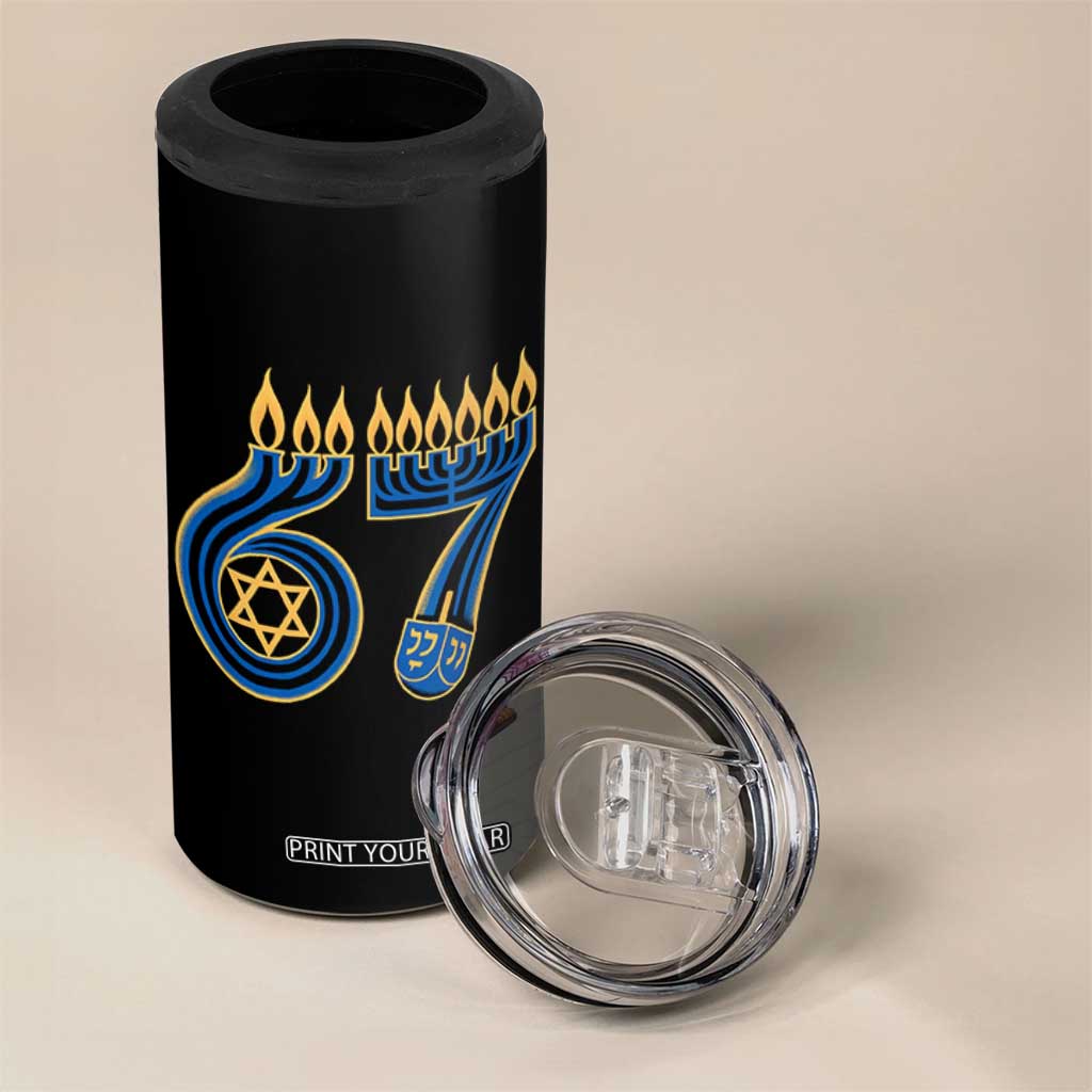 Funny 67 Hanukkah 4 in 1 Can Cooler Tumbler Chanukah Menorah Dreidel Star Of David Six Seven Meme TS11 Print Your Wear