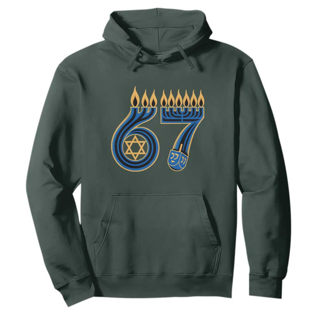 Funny 67 Hanukkah Hoodie Chanukah Menorah Dreidel Star Of David Six Seven Meme TS11 Dark Forest Green Print Your Wear