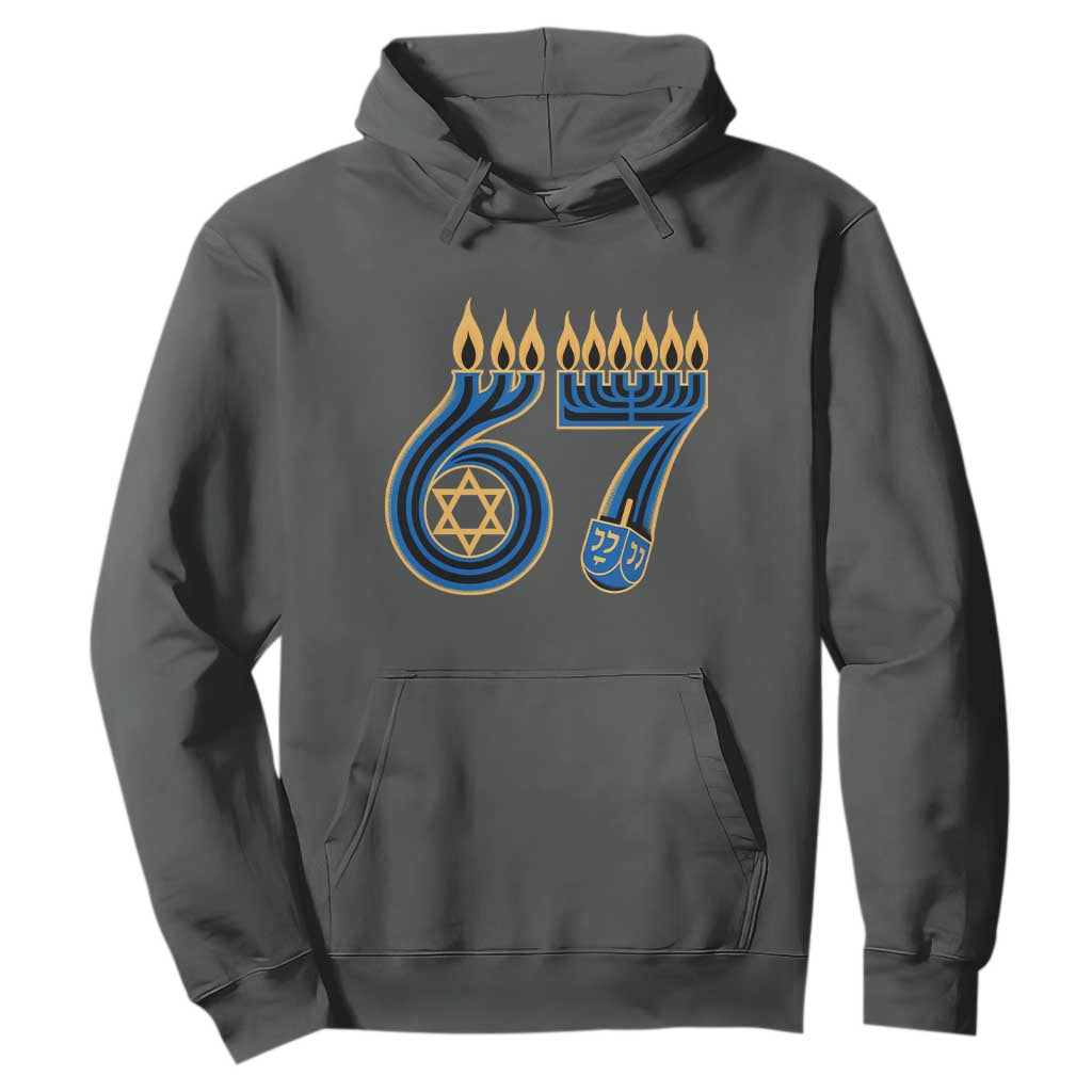Funny 67 Hanukkah Hoodie Chanukah Menorah Dreidel Star Of David Six Seven Meme TS11 Dark Heather Print Your Wear