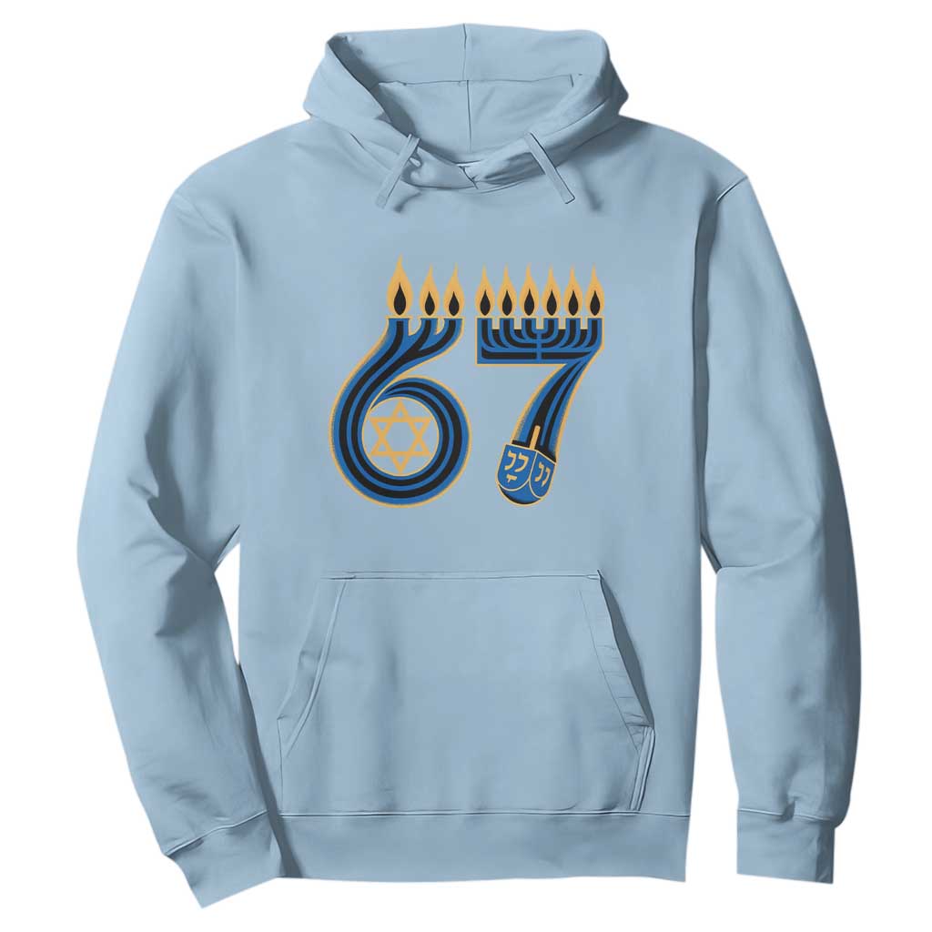 Funny 67 Hanukkah Hoodie Chanukah Menorah Dreidel Star Of David Six Seven Meme TS11 Light Blue Print Your Wear
