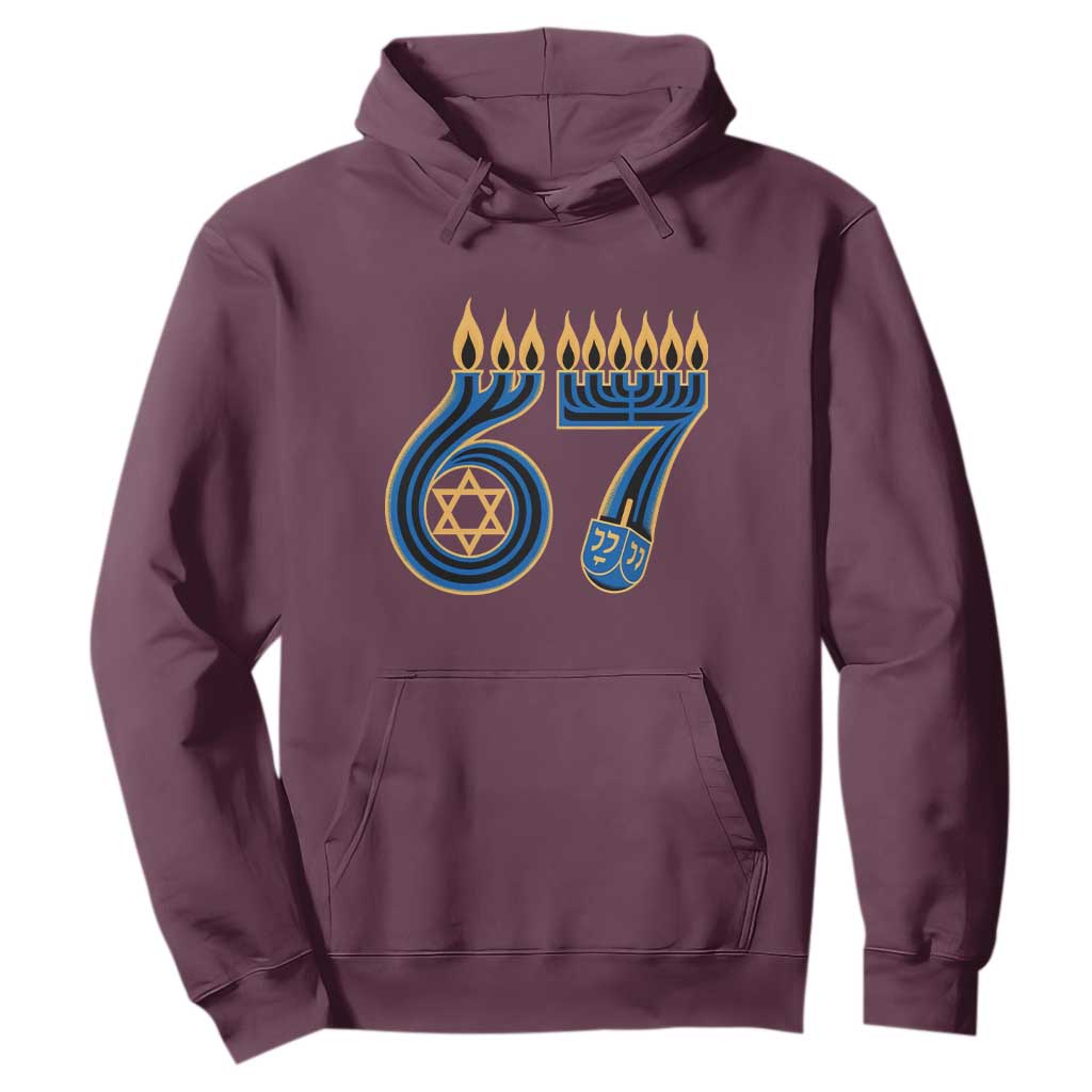 Funny 67 Hanukkah Hoodie Chanukah Menorah Dreidel Star Of David Six Seven Meme TS11 Maroon Print Your Wear