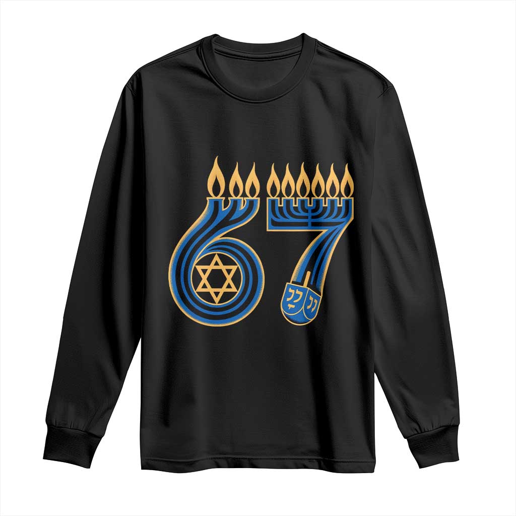 Funny 67 Hanukkah Long Sleeve Shirt Chanukah Menorah Dreidel Star Of David Six Seven Meme TS11 Black Print Your Wear