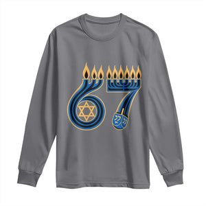 Funny 67 Hanukkah Long Sleeve Shirt Chanukah Menorah Dreidel Star Of David Six Seven Meme TS11 Charcoal Print Your Wear