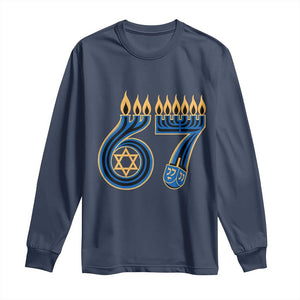 Funny 67 Hanukkah Long Sleeve Shirt Chanukah Menorah Dreidel Star Of David Six Seven Meme TS11 Navy Print Your Wear