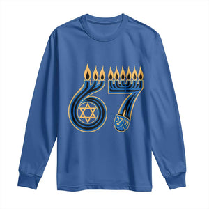 Funny 67 Hanukkah Long Sleeve Shirt Chanukah Menorah Dreidel Star Of David Six Seven Meme TS11 Royal Blue Print Your Wear
