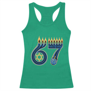 Funny 67 Hanukkah Racerback Tank Top Chanukah Menorah Dreidel Star Of David Six Seven Meme - Print Your Wear