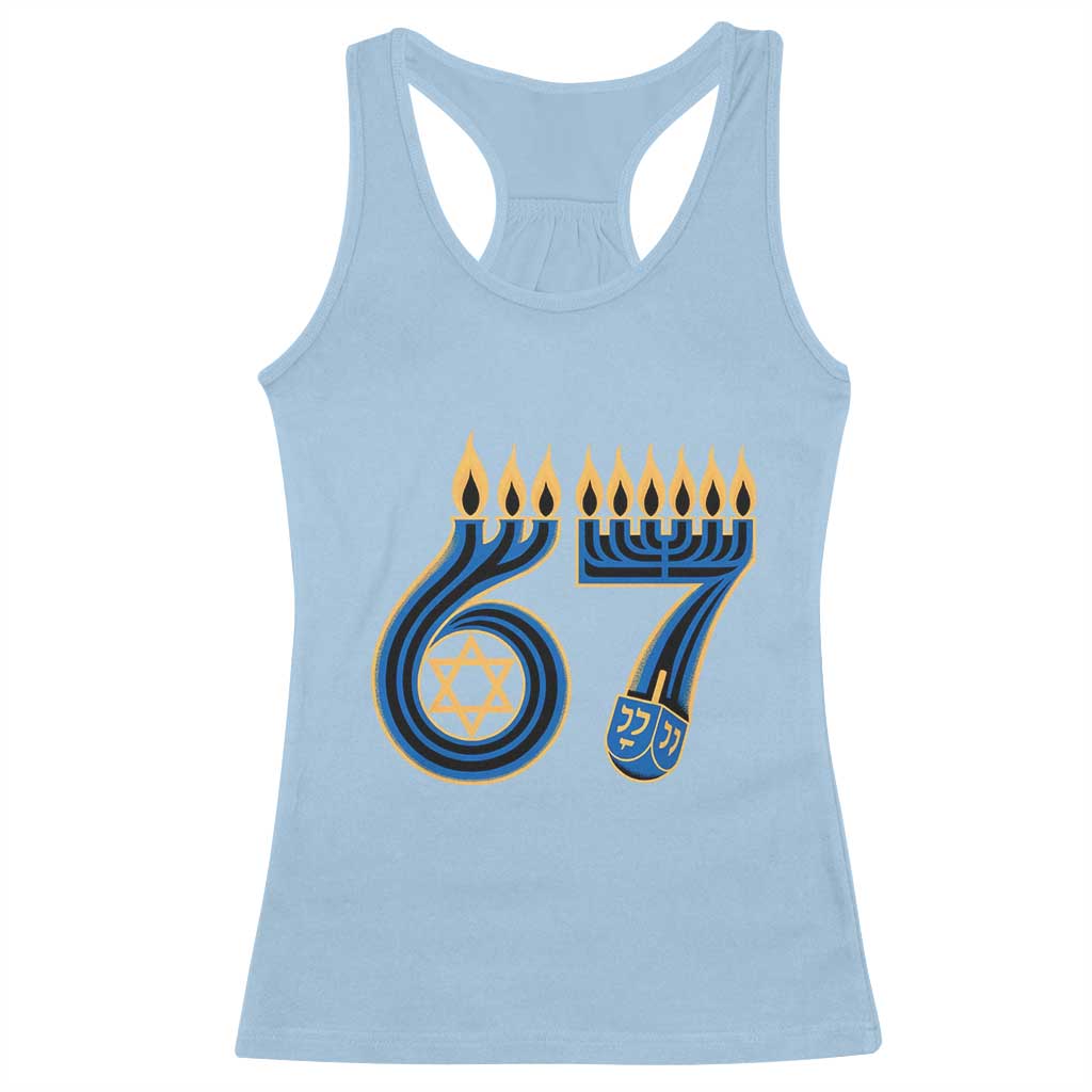 Funny 67 Hanukkah Racerback Tank Top Chanukah Menorah Dreidel Star Of David Six Seven Meme - Print Your Wear