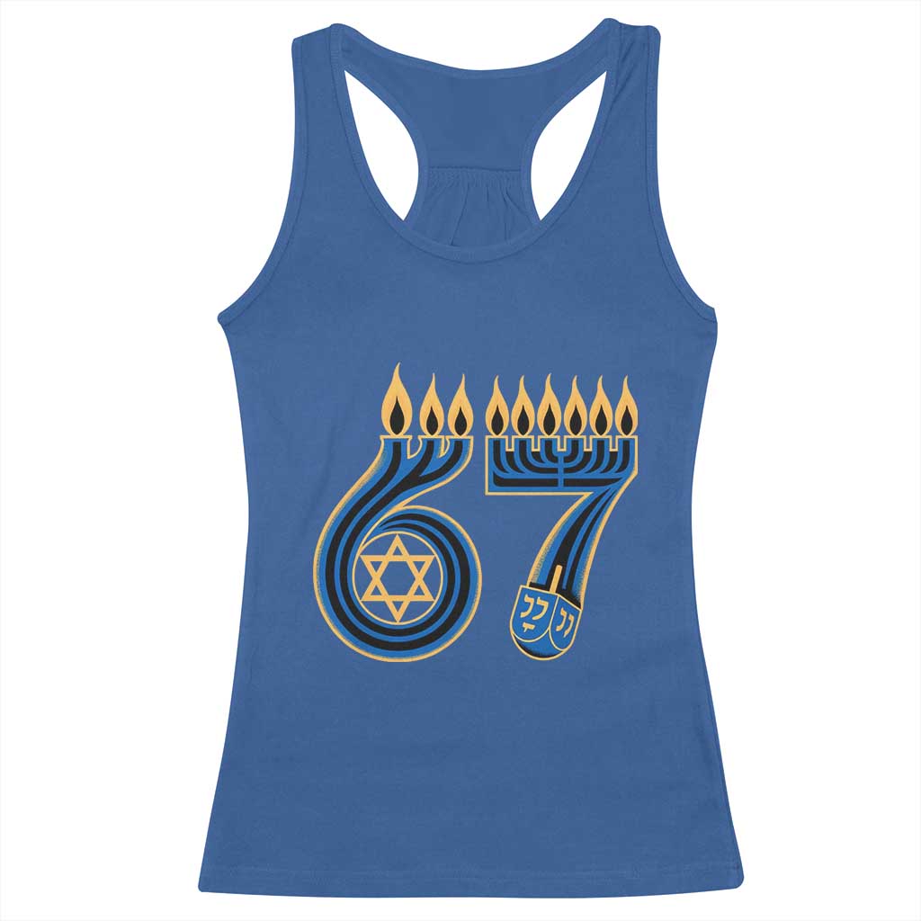 Funny 67 Hanukkah Racerback Tank Top Chanukah Menorah Dreidel Star Of David Six Seven Meme TS11 Royal Blue Print Your Wear
