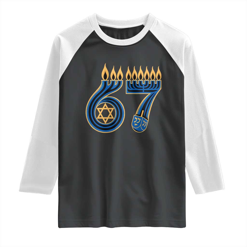 Funny 67 Hanukkah Raglan Shirt Chanukah Menorah Dreidel Star Of David Six Seven Meme TS11 Black White Print Your Wear