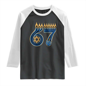 Funny 67 Hanukkah Raglan Shirt Chanukah Menorah Dreidel Star Of David Six Seven Meme TS11 Black White Print Your Wear