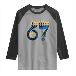 Funny 67 Hanukkah Raglan Shirt Chanukah Menorah Dreidel Star Of David Six Seven Meme TS11 Sport Gray Black Print Your Wear