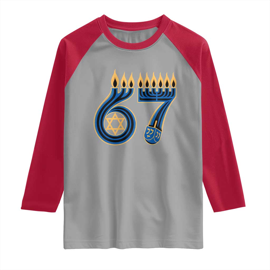 Funny 67 Hanukkah Raglan Shirt Chanukah Menorah Dreidel Star Of David Six Seven Meme TS11 Sport Gray Red Print Your Wear
