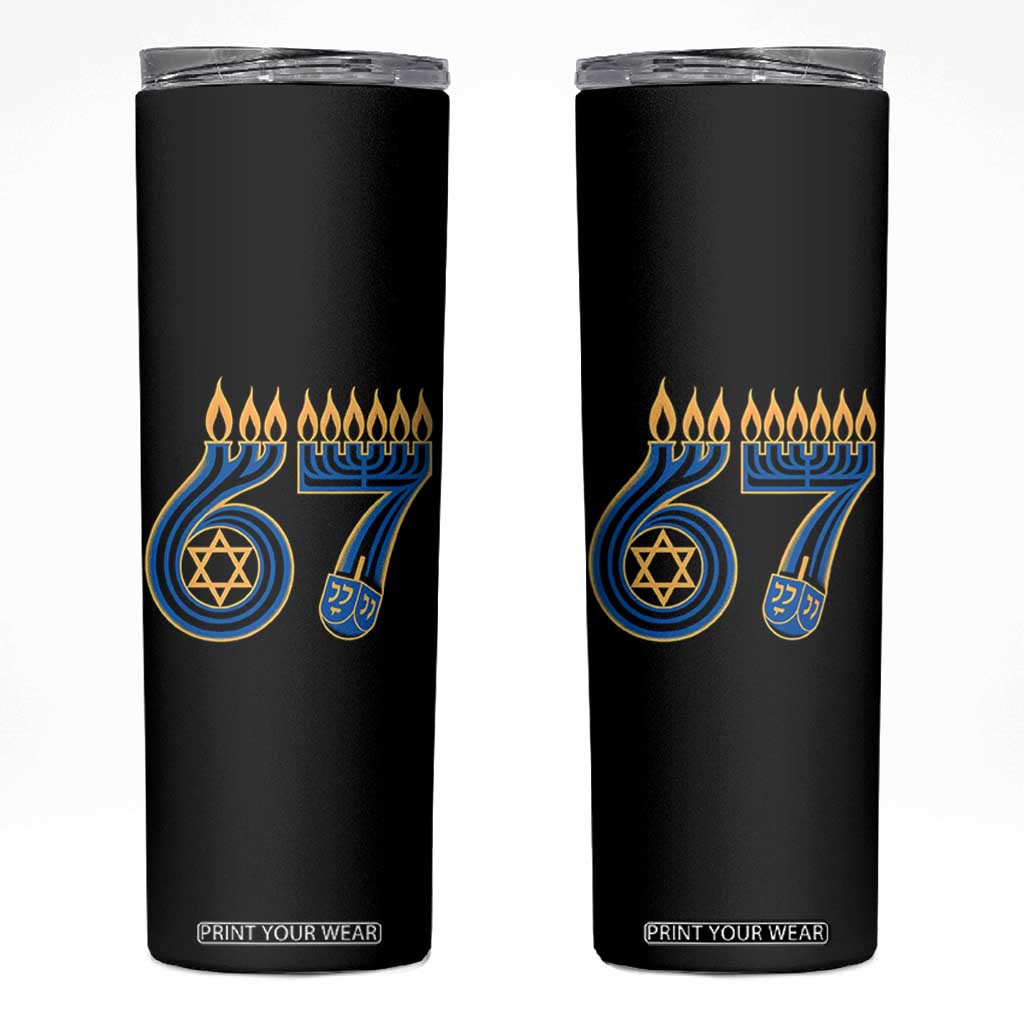 Funny 67 Hanukkah Skinny Tumbler Chanukah Menorah Dreidel Star Of David Six Seven Meme TS11 Black Print Your Wear