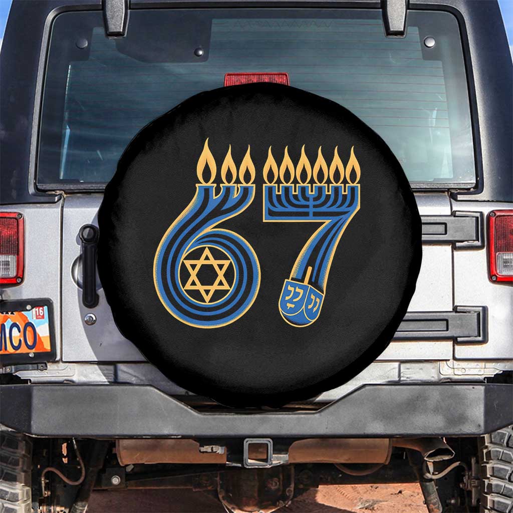 Funny 67 Hanukkah Spare Tire Cover Chanukah Menorah Dreidel Star Of David Six Seven Meme TS11 No hole Black Print Your Wear