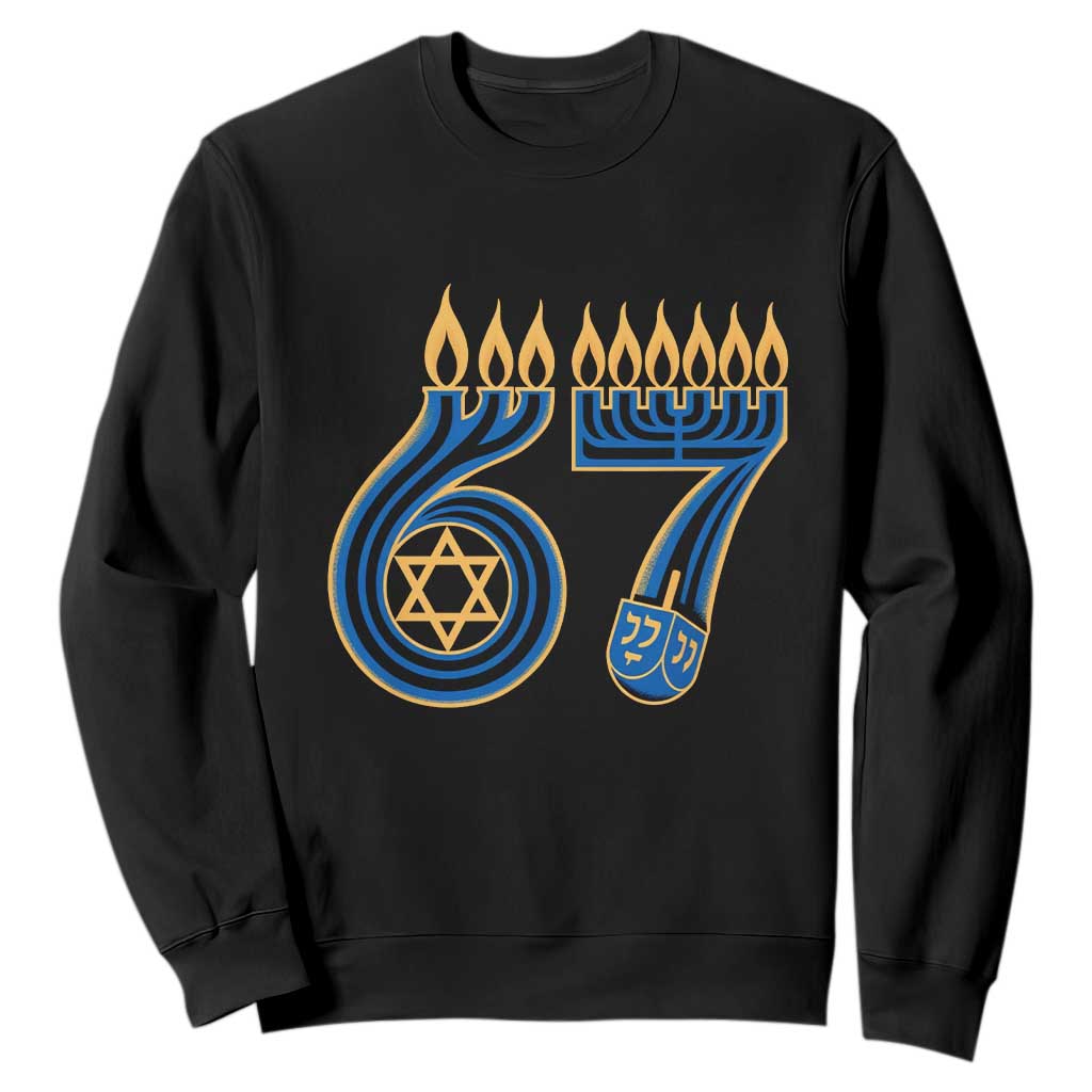 Funny 67 Hanukkah Sweatshirt Chanukah Menorah Dreidel Star Of David Six Seven Meme TS11 Black Print Your Wear