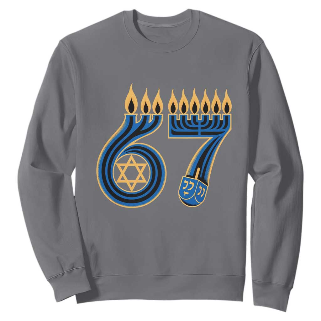 Funny 67 Hanukkah Sweatshirt Chanukah Menorah Dreidel Star Of David Six Seven Meme TS11 Charcoal Print Your Wear