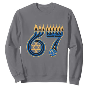 Funny 67 Hanukkah Sweatshirt Chanukah Menorah Dreidel Star Of David Six Seven Meme TS11 Charcoal Print Your Wear