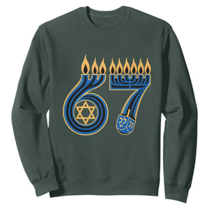 Funny 67 Hanukkah Sweatshirt Chanukah Menorah Dreidel Star Of David Six Seven Meme TS11 Dark Forest Green Print Your Wear