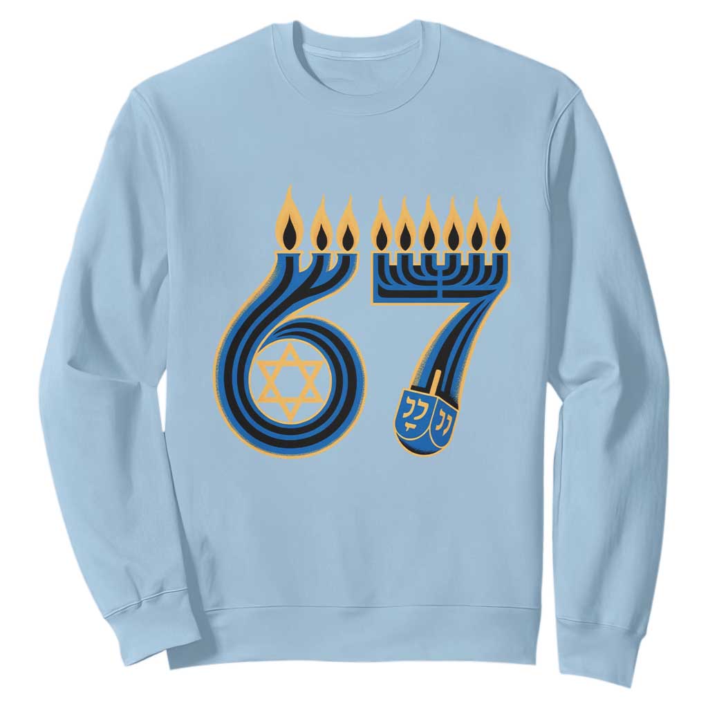 Funny 67 Hanukkah Sweatshirt Chanukah Menorah Dreidel Star Of David Six Seven Meme TS11 Light Blue Print Your Wear