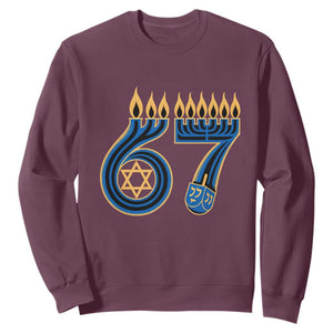 Funny 67 Hanukkah Sweatshirt Chanukah Menorah Dreidel Star Of David Six Seven Meme TS11 Maroon Print Your Wear