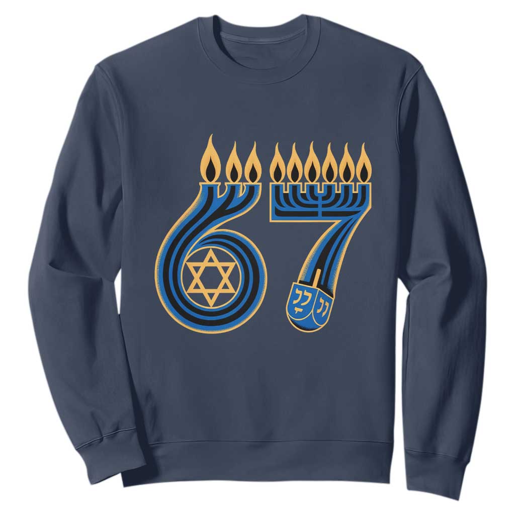 Funny 67 Hanukkah Sweatshirt Chanukah Menorah Dreidel Star Of David Six Seven Meme TS11 Navy Print Your Wear