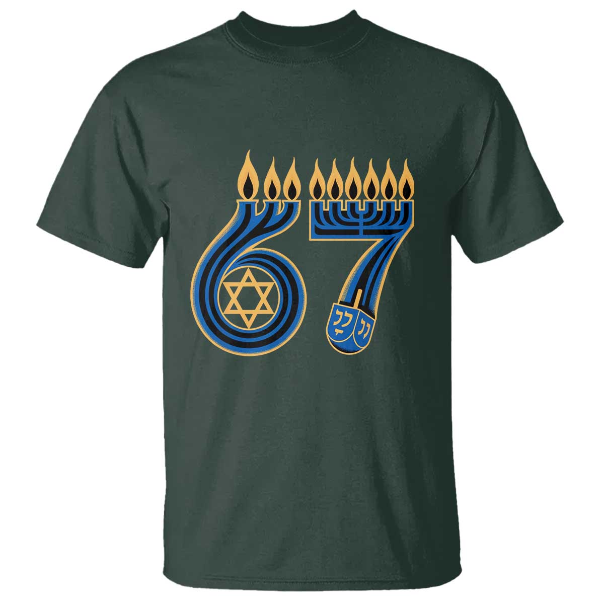 Funny 67 Hanukkah T Shirt Chanukah Menorah Dreidel Star Of David Six Seven Meme TS11 Dark Forest Green Print Your Wear