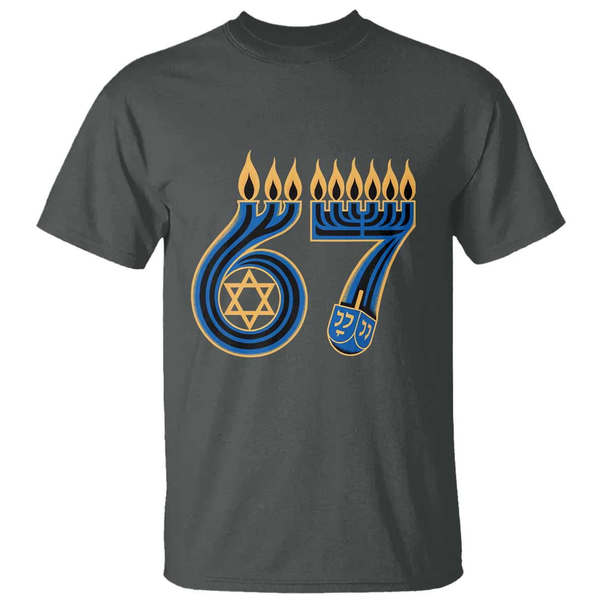 Funny 67 Hanukkah T Shirt Chanukah Menorah Dreidel Star Of David Six Seven Meme TS11 Dark Heather Print Your Wear