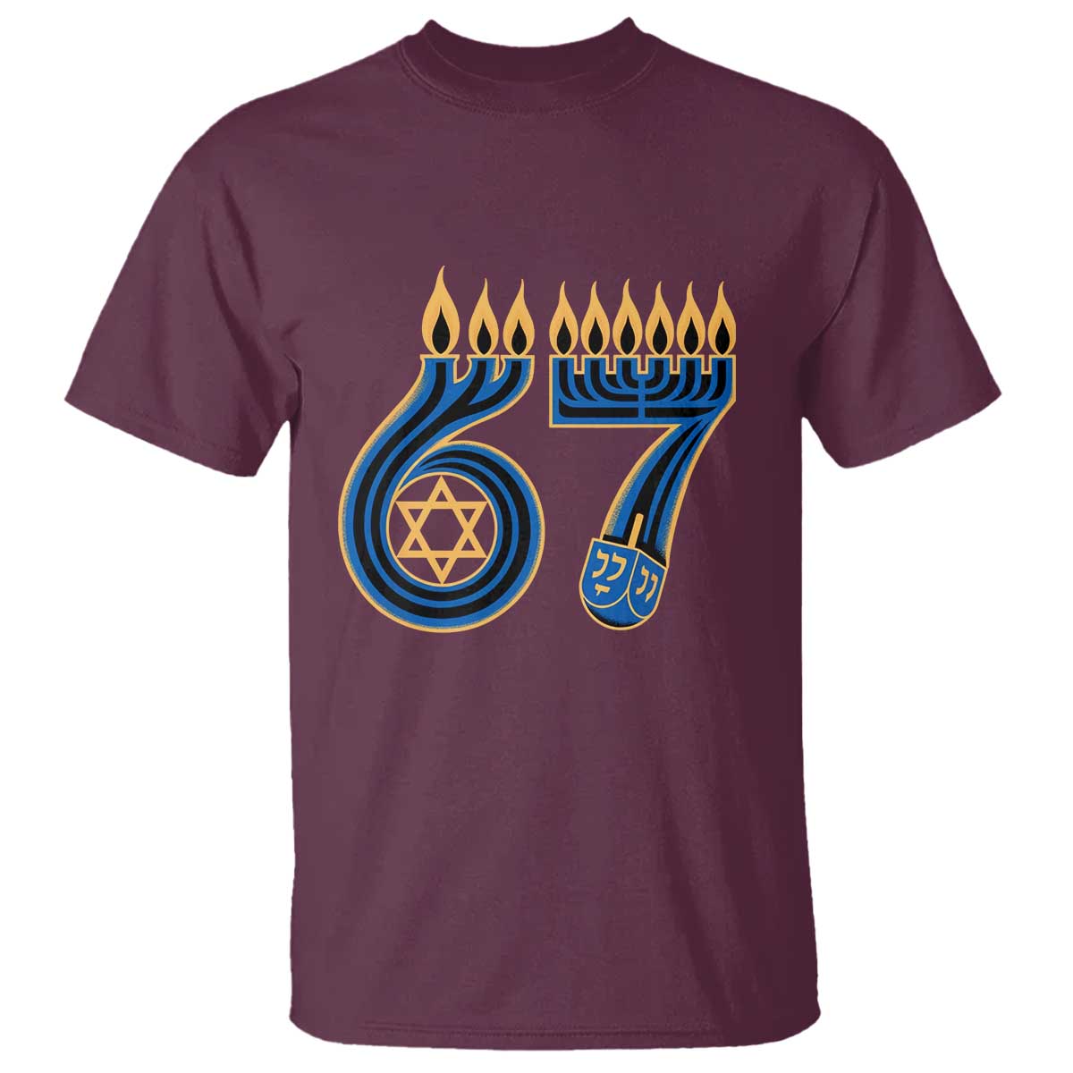 Funny 67 Hanukkah T Shirt Chanukah Menorah Dreidel Star Of David Six Seven Meme TS11 Maroon Print Your Wear