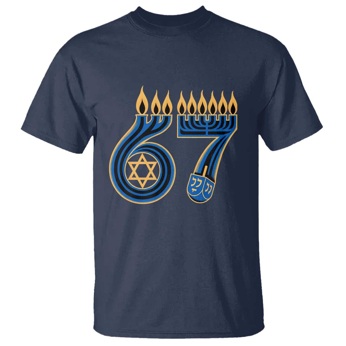 Funny 67 Hanukkah T Shirt Chanukah Menorah Dreidel Star Of David Six Seven Meme TS11 Navy Print Your Wear