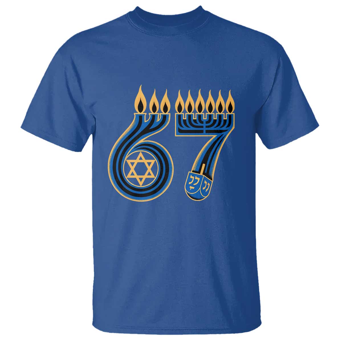 Funny 67 Hanukkah T Shirt Chanukah Menorah Dreidel Star Of David Six Seven Meme TS11 Royal Blue Print Your Wear