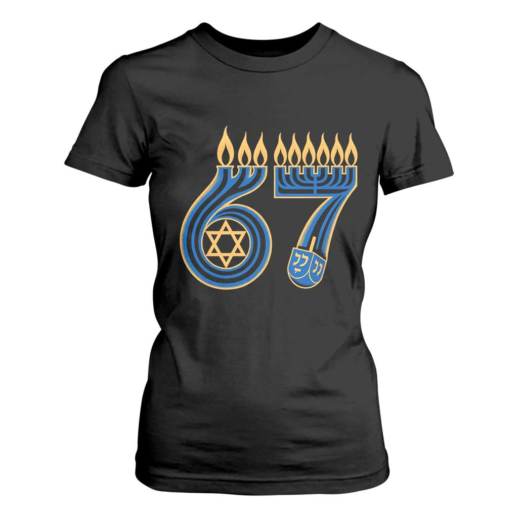 Funny 67 Hanukkah T Shirt For Women Chanukah Menorah Dreidel Star Of David Six Seven Meme TS11 Black Print Your Wear
