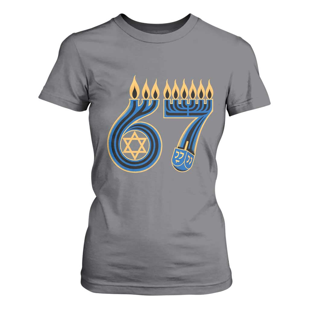 Funny 67 Hanukkah T Shirt For Women Chanukah Menorah Dreidel Star Of David Six Seven Meme TS11 Charcoal Print Your Wear