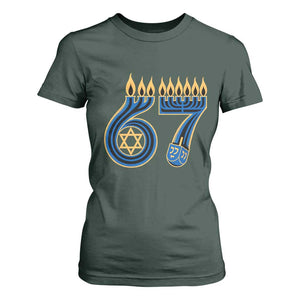 Funny 67 Hanukkah T Shirt For Women Chanukah Menorah Dreidel Star Of David Six Seven Meme TS11 Dark Forest Green Print Your Wear