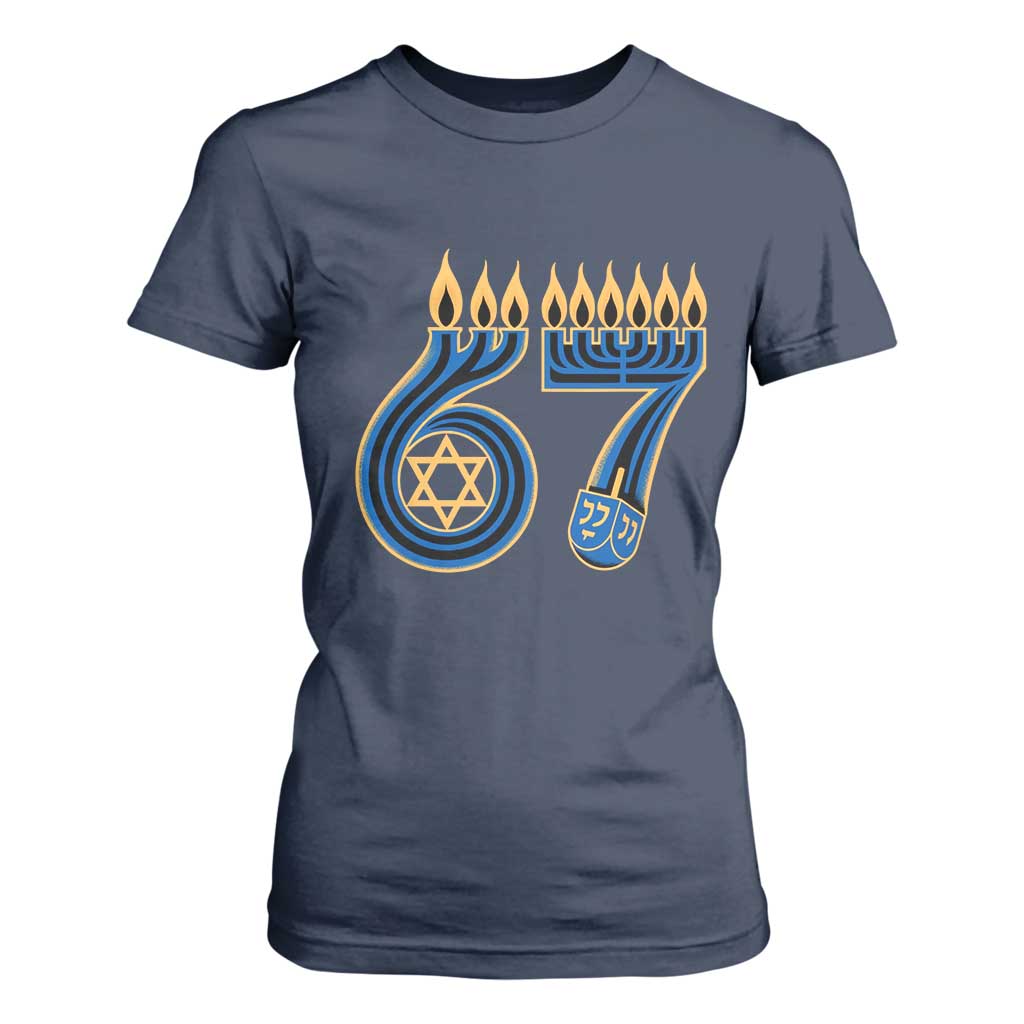 Funny 67 Hanukkah T Shirt For Women Chanukah Menorah Dreidel Star Of David Six Seven Meme TS11 Navy Print Your Wear