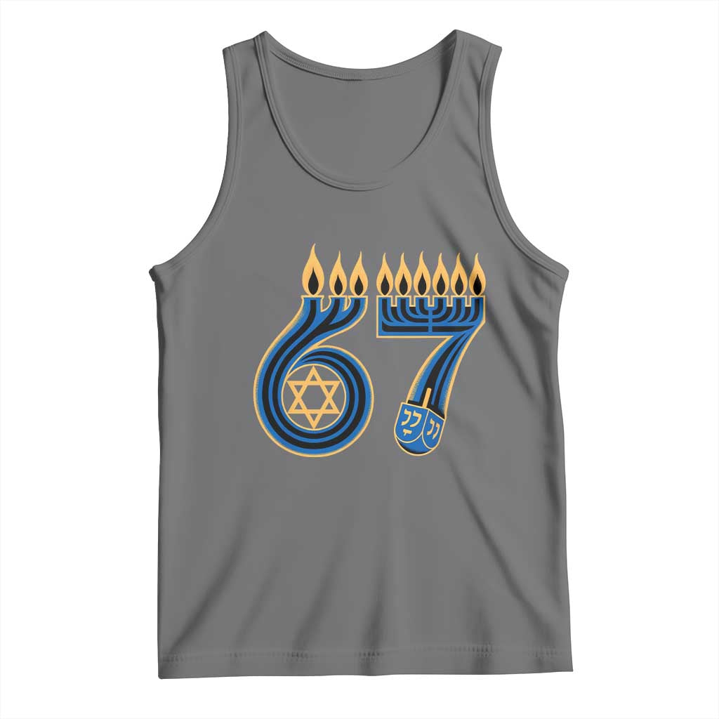 Funny 67 Hanukkah Tank Top Chanukah Menorah Dreidel Star Of David Six Seven Meme TS11 Black Heather Print Your Wear