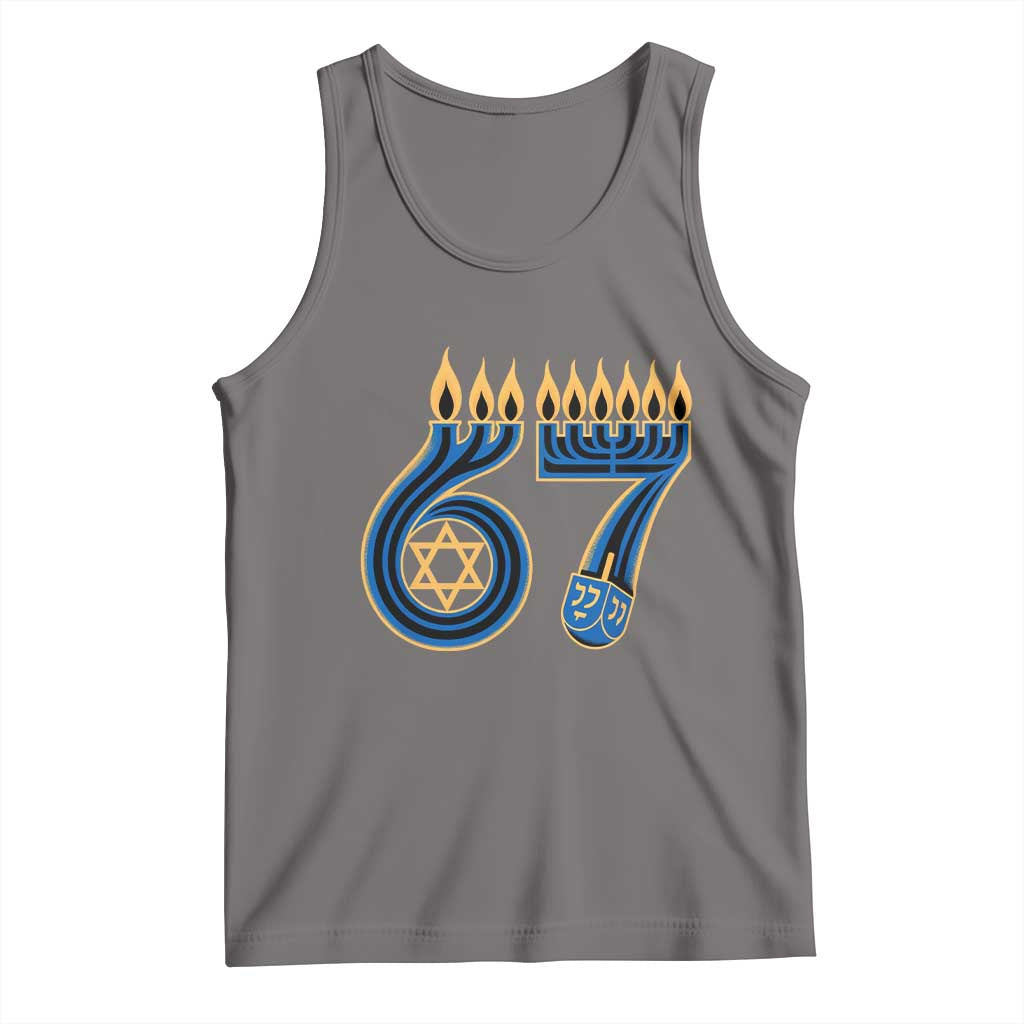 Funny 67 Hanukkah Tank Top Chanukah Menorah Dreidel Star Of David Six Seven Meme TS11 Deep Heather Print Your Wear