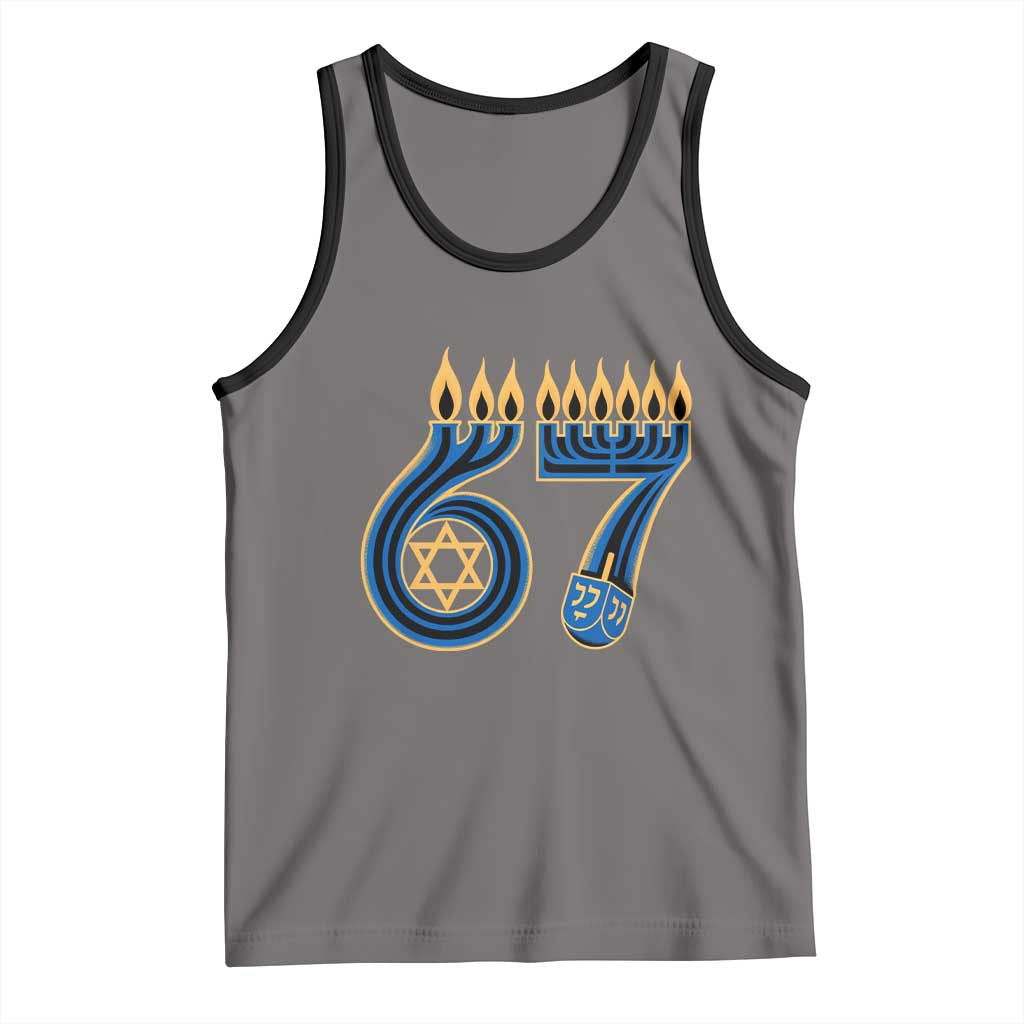 Funny 67 Hanukkah Tank Top Chanukah Menorah Dreidel Star Of David Six Seven Meme TS11 Deep Heather Black Print Your Wear