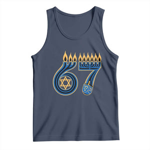 Funny 67 Hanukkah Tank Top Chanukah Menorah Dreidel Star Of David Six Seven Meme TS11 Navy Print Your Wear
